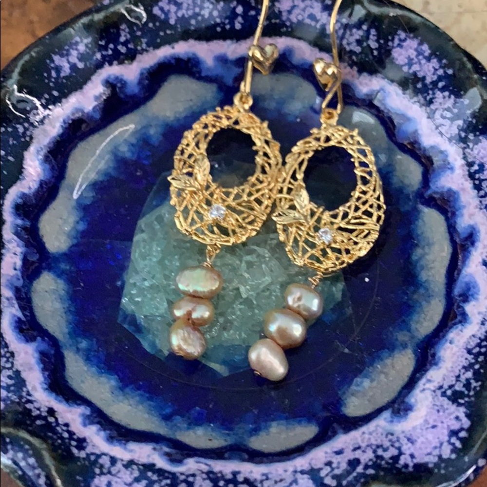 Beautiful gold-filled earrings and pearls